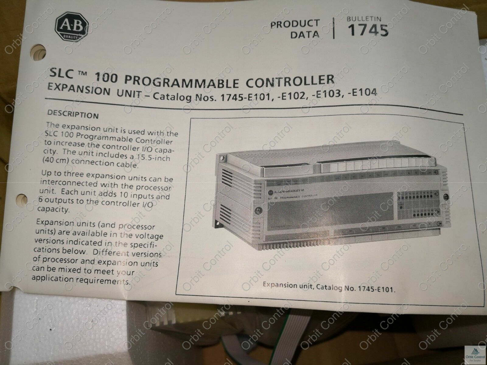 Rockwell Automation 1745-E101 ALLEN-BRADLEY 1745-E101 Ser B SLC 100 Programmable Controller Expansion Unit 4