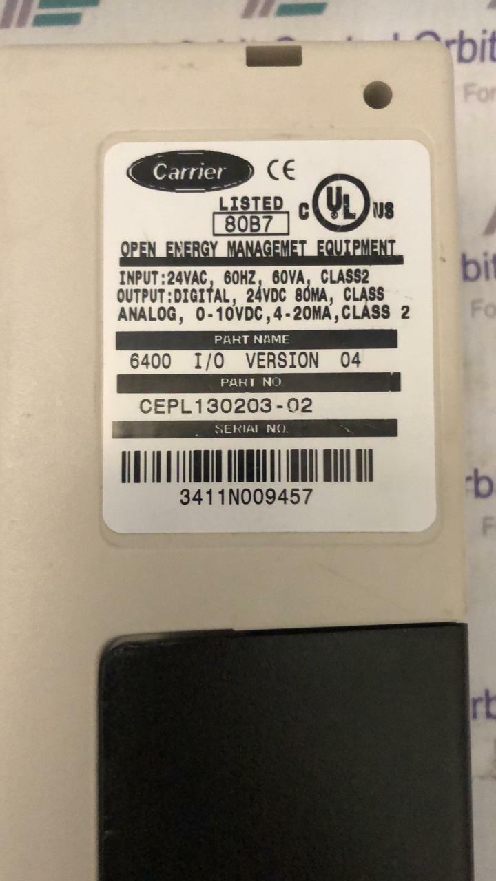 Carrier HVAC-6400 Carrier CEPL130203-02 HVAC 6400-I/O Comfort Control Module Rev. 04 NIB 2
