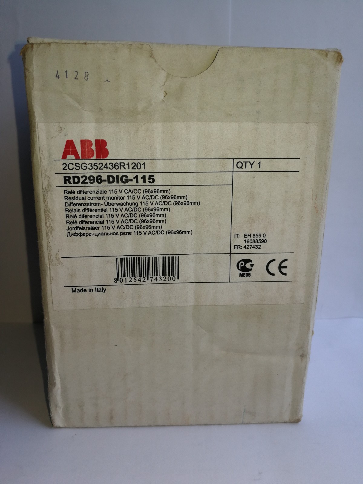 ABB RD296-DIG-115 ABB 2CSG352436R1201 /RD296-DIG-115 EARTH LEAKAGE RELAY 3