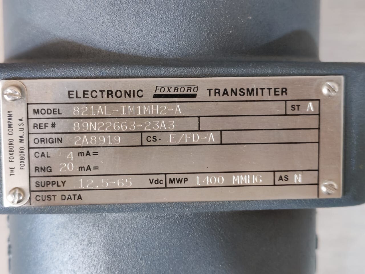 Foxboro 821AL-IM1MH2-A Foxboro 821AL-IM1MH2-A Electronic Pressure Transmitter 12.5-65 VDC 2