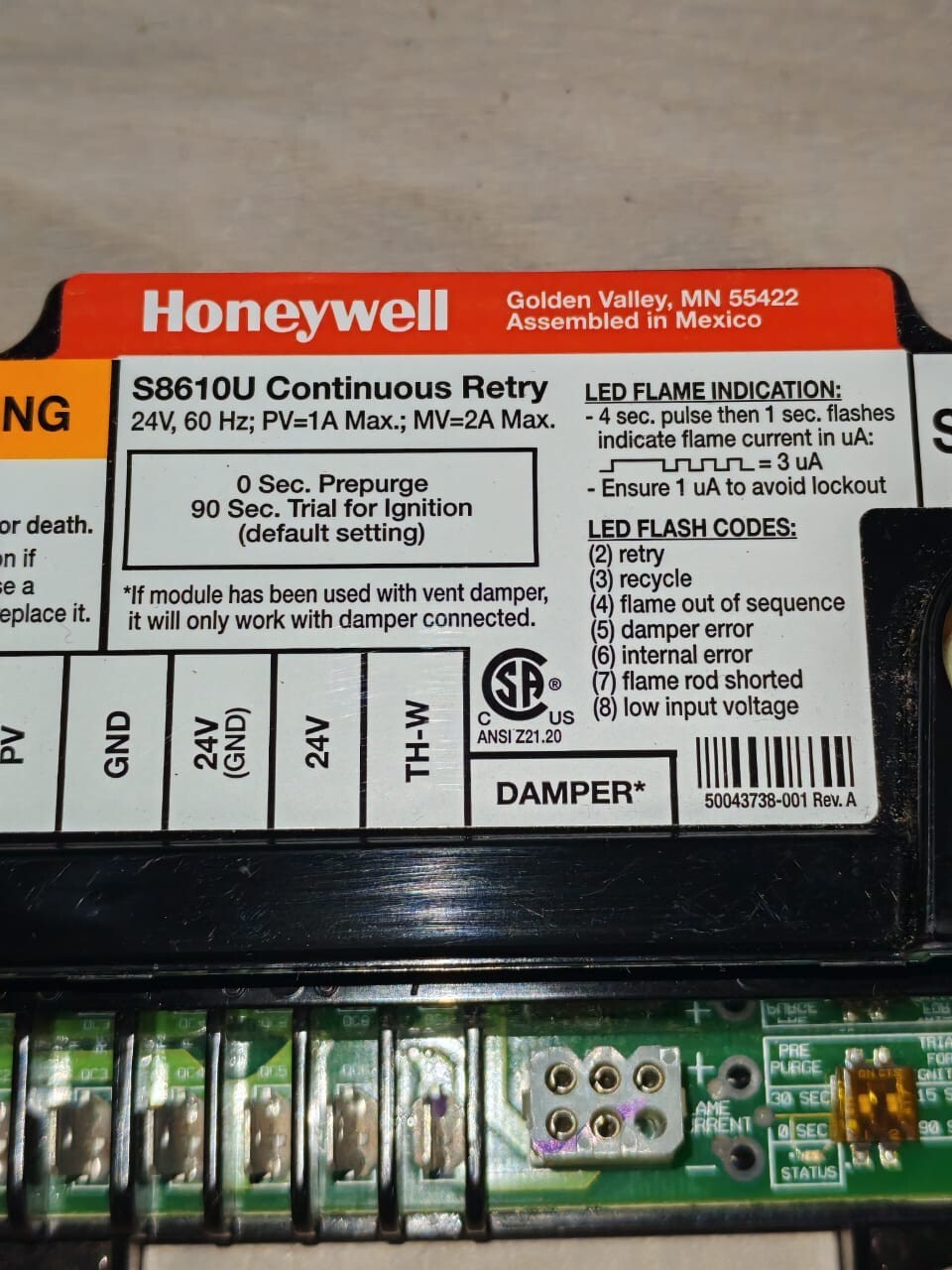 Honeywell S8610U HONEYWELL S8610U UNIVERSAL INTERMITTENT PILOT IGNITION MODULE 7
