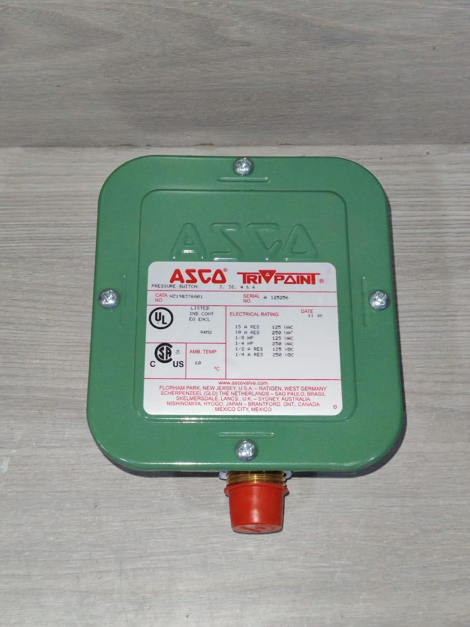 ASCO HZ19B376001 ASCO TRIPOINT HZ19B376001 PRESSURE SWITCH- W/O ORIGINAL BOX 9