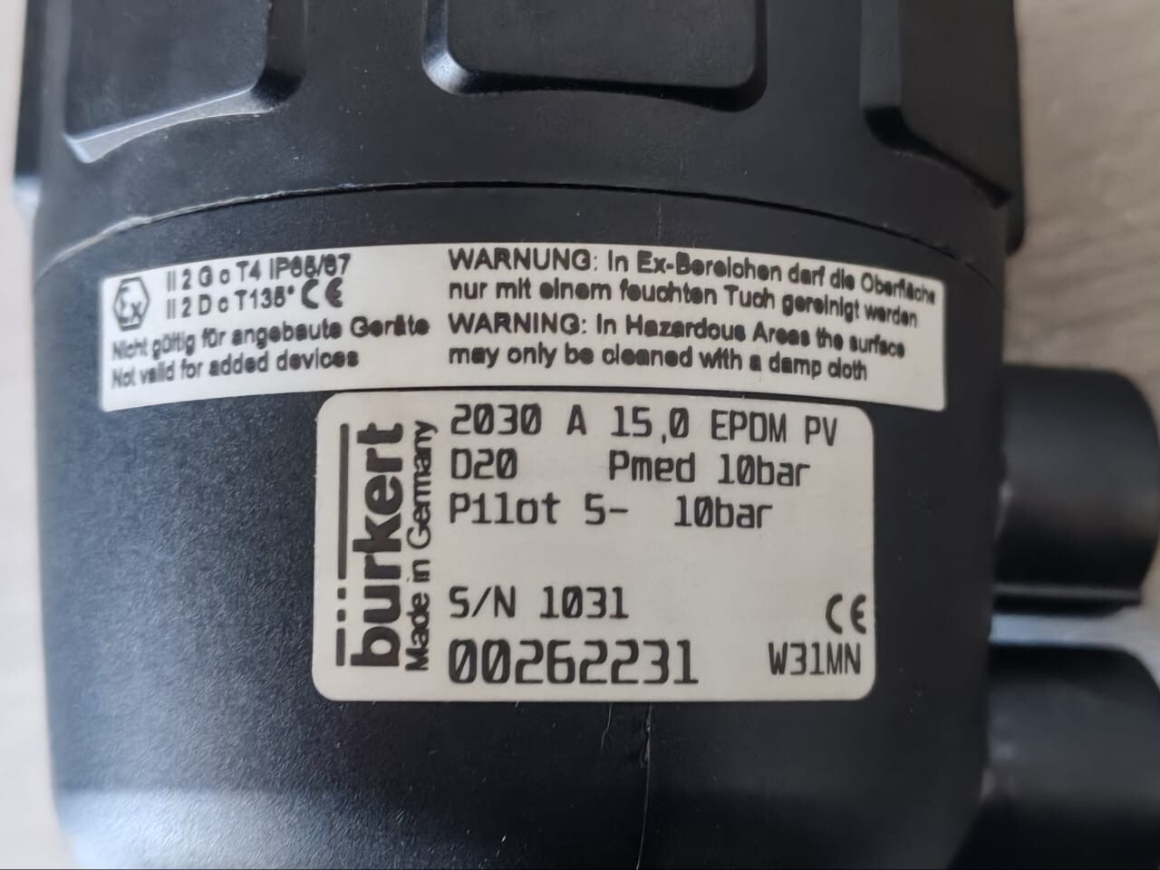 Burkert BURKERT-2030-A-15 BURKERT 2030 A 15,0 EPDM PV PNEUMATIC VALVE ACTUATOR 3