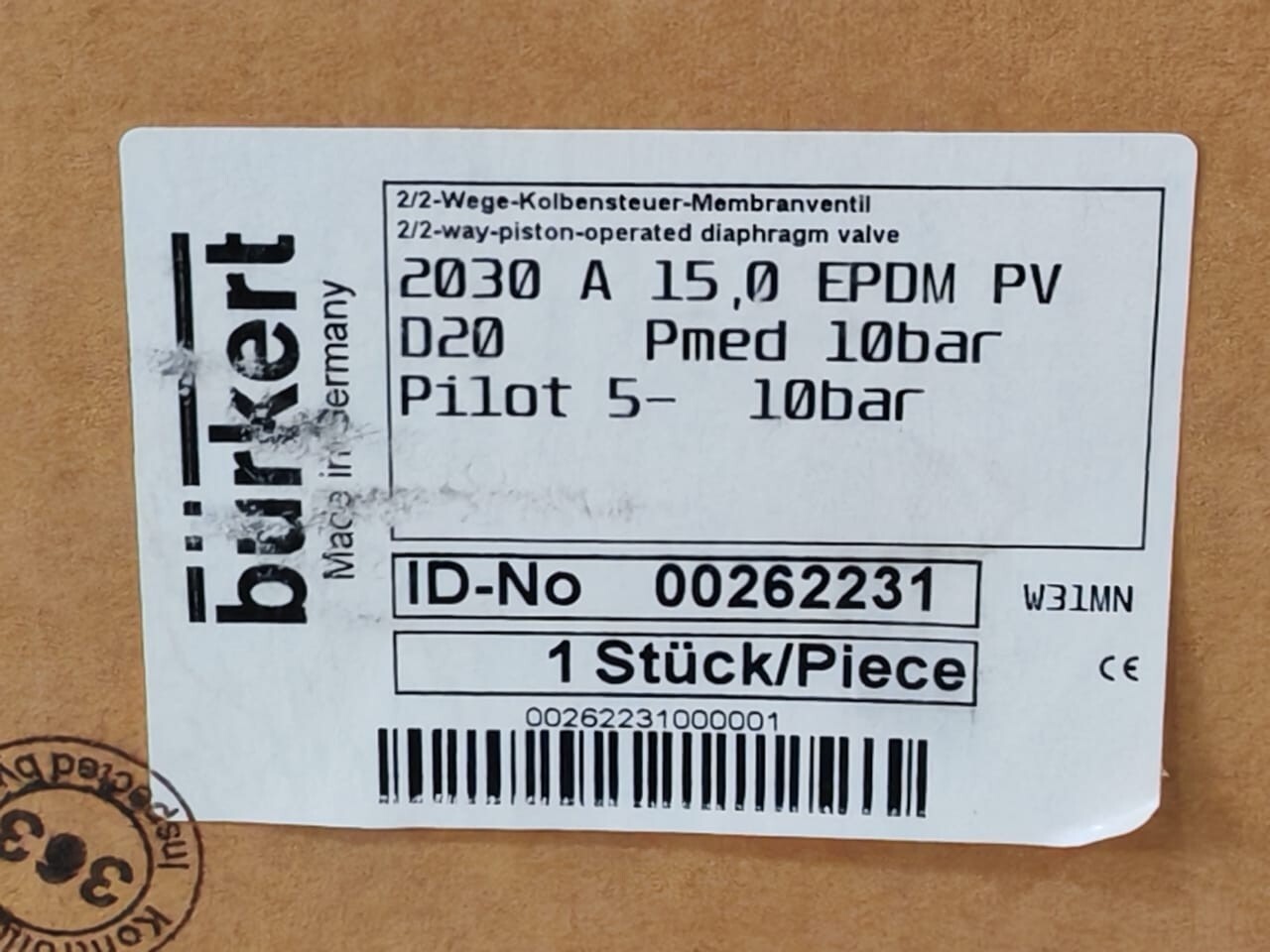 Burkert BURKERT-2030-A-15 BURKERT 2030 A 15,0 EPDM PV PNEUMATIC VALVE ACTUATOR 10