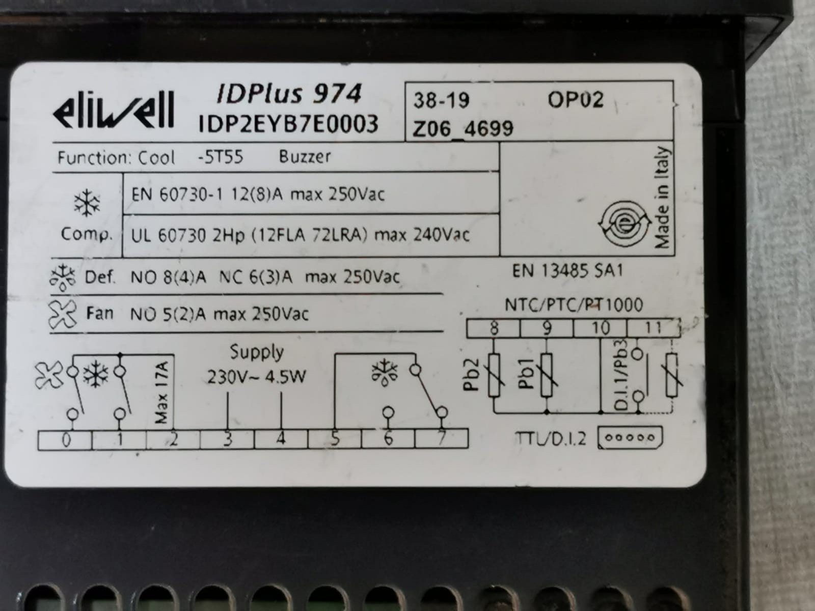 ELIWELL IDP2EYB7E0003 ELIWELL IDPlus 974 IDP2EYB7E0003 ELECTRONIC CONTROLLER 250V 5
