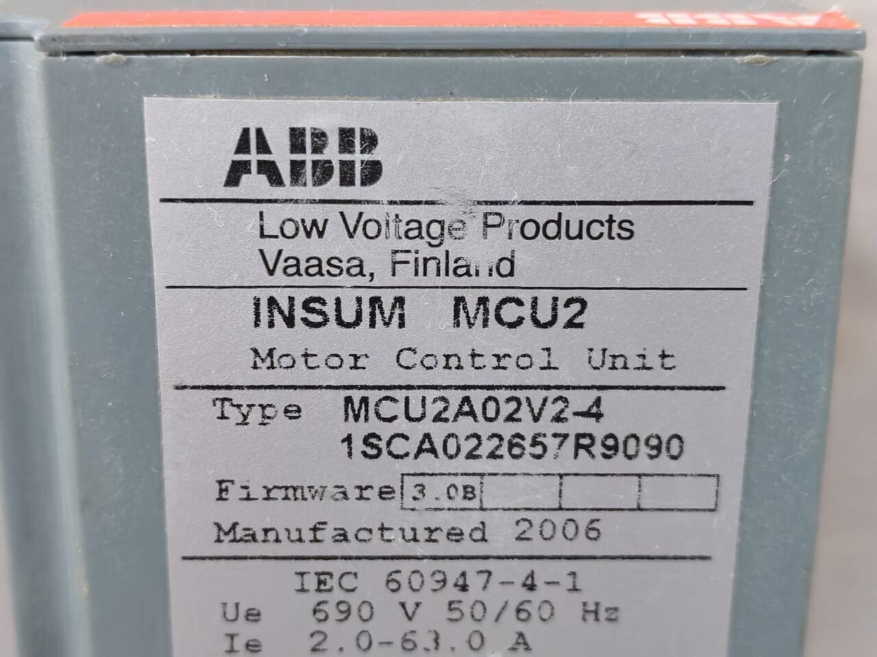ABB MCU2A02V2-4 1SCA022657R9090 ABB INSUM MCU2 MCU2A02V2-4 1SCA022657R9090 3.0B MOTOR CONTROL UNIT- BROKEN PART 2