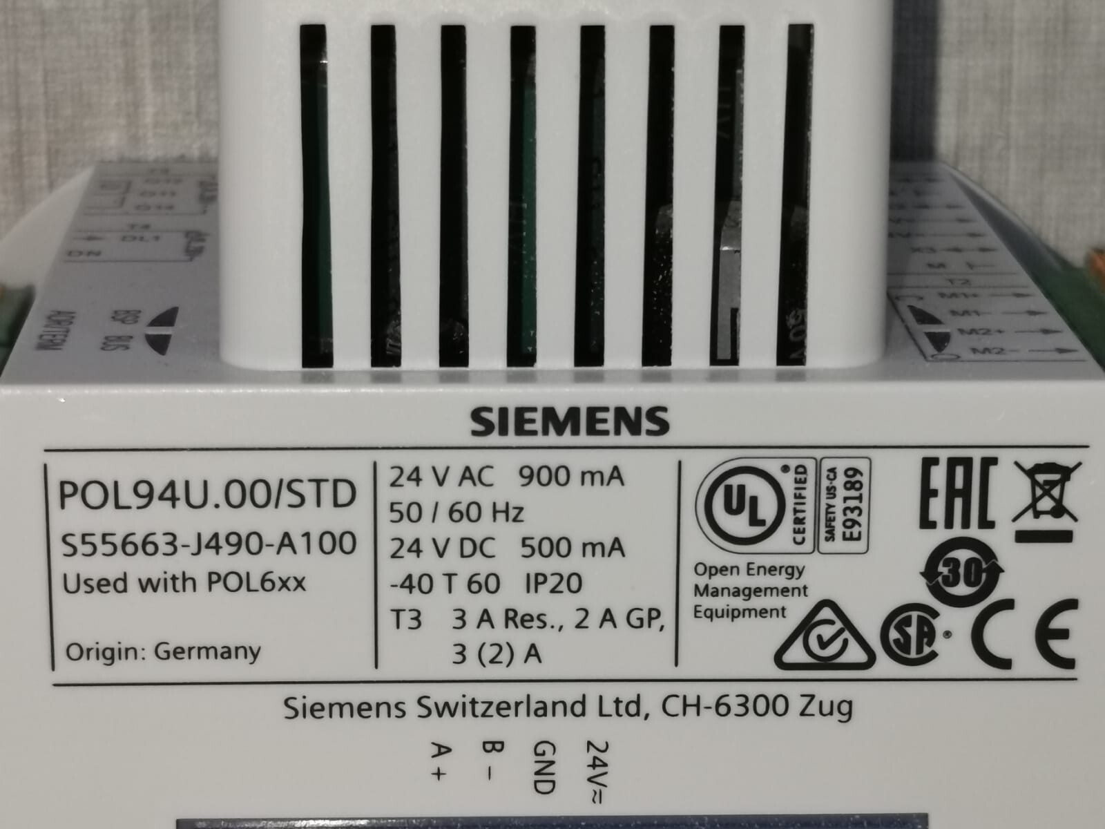 Siemens POL94U.00/STD SIEMENS POL94U.00/STD V9.12 CLIMATIX I/O EXTENSION MODULE 2