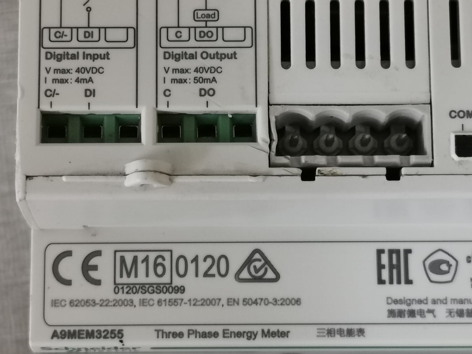 Schneider Electric A9MEM3255 SCHNEIDER ELECTRIC IEM3255/A9MEM3255 THREE PHASE ENERGY METER- WITHOUT COVER 6