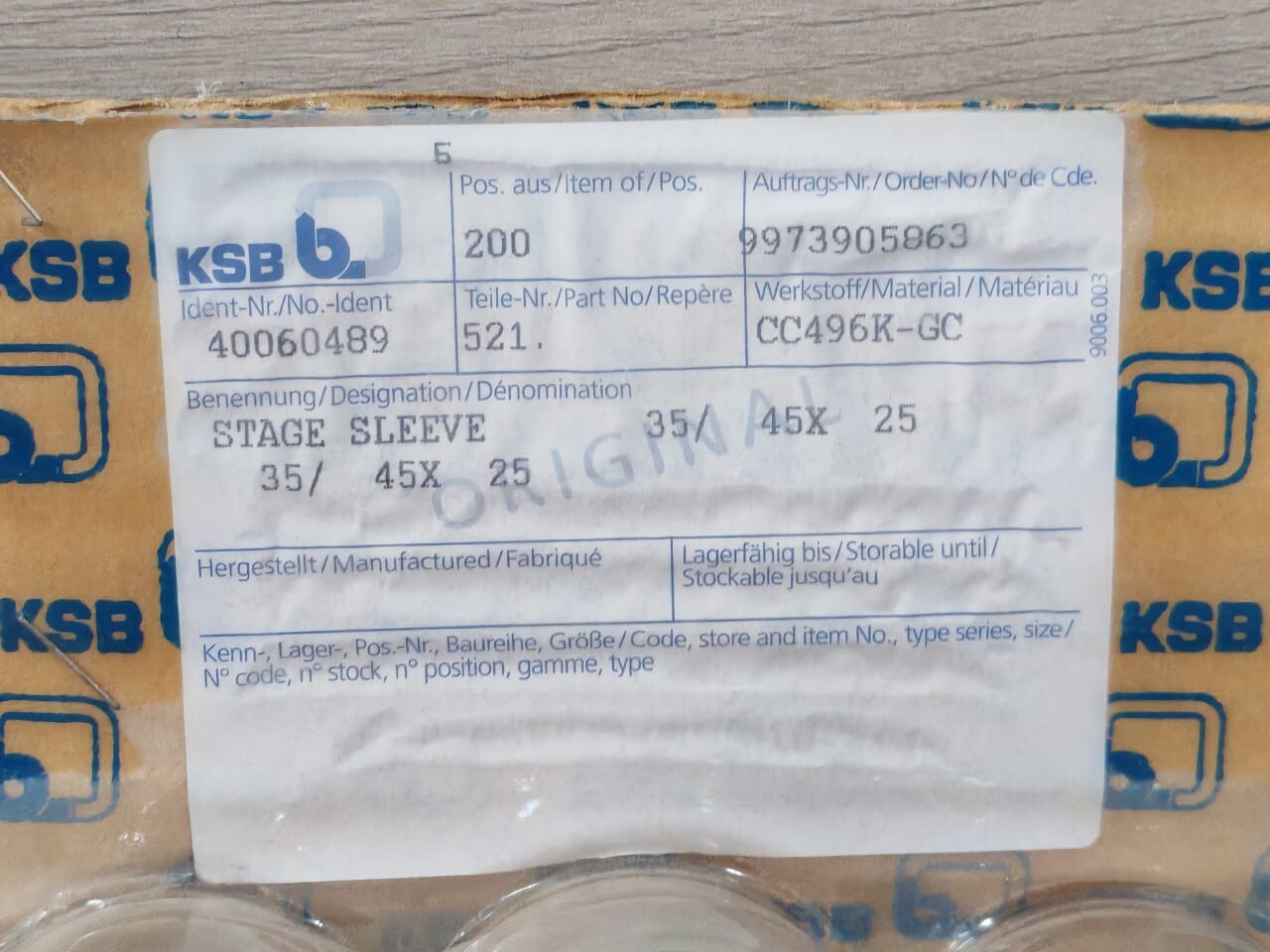 KSB 521 KSB 521 STAGE SLEEVE 35/ 45X 25 2