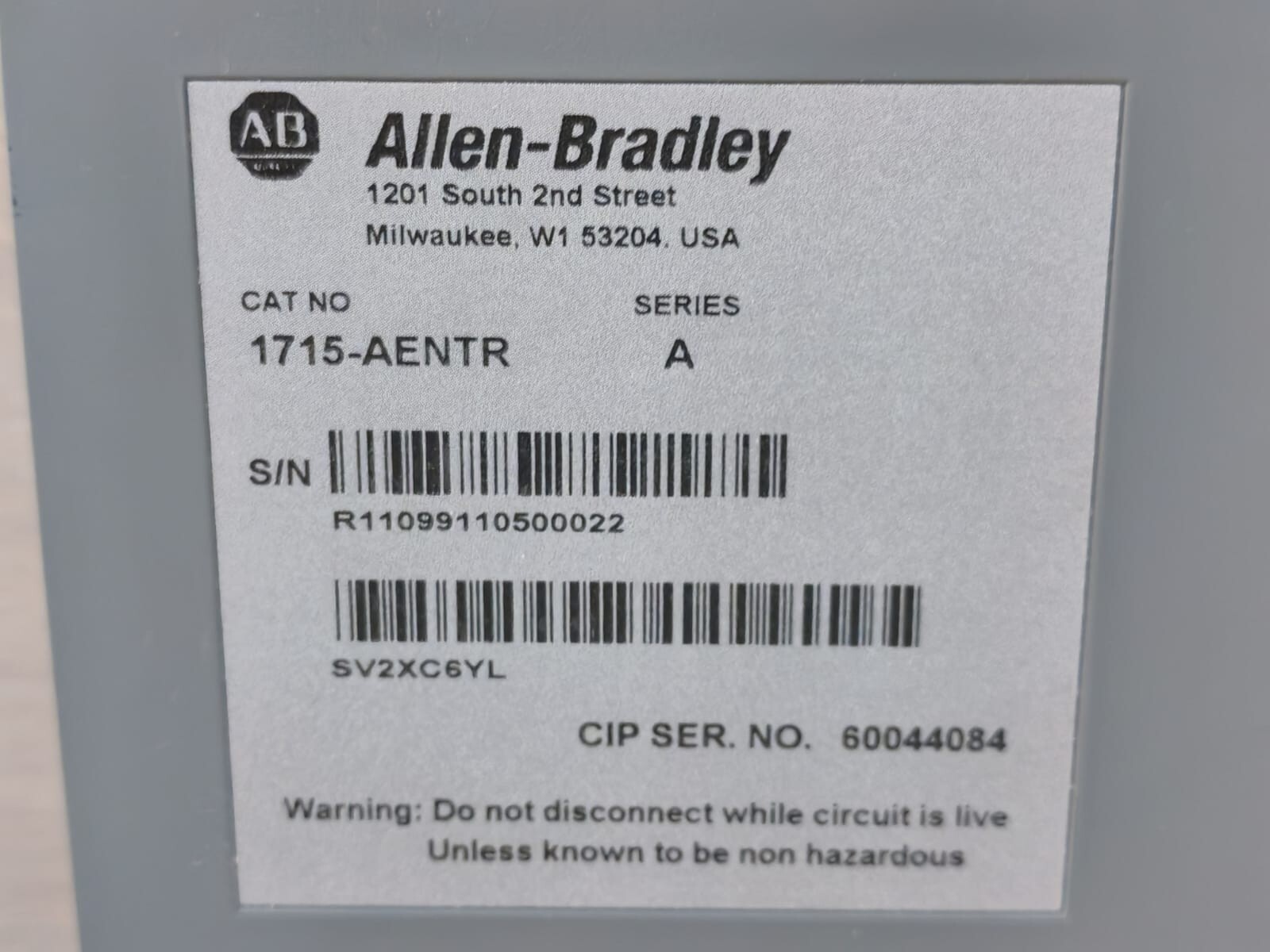 Allen-Bradley PN-75437 VER 00 F/W 1.001 ALLEN BRADLEY 1715-AENTR A PN-75437 VER 00 F/W 1.001 ETHERNET ADAPTER MODULE 10