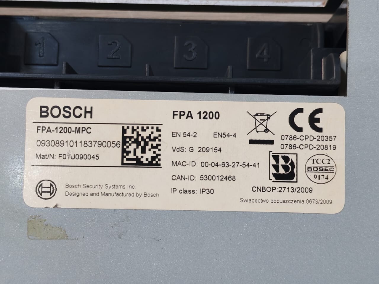 Bosch FPA-1200-MPC Bosch FPA-1200-MPC Security System Fire Alarm Panel Display 8
