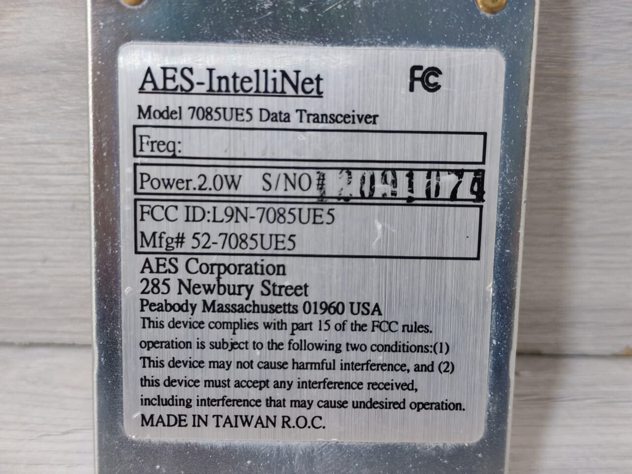 AES-INTELLINET 7085UE5 AES-INTELLINET 7085UE5 2.0W DATA TRANSCIEVER 4