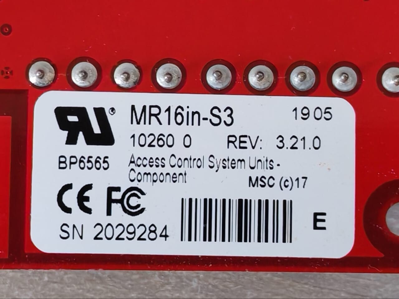 Mercury Security MR16IN-S3 Mercury Security MR16in-S3 Controller Board Rev: 3.21.0 2