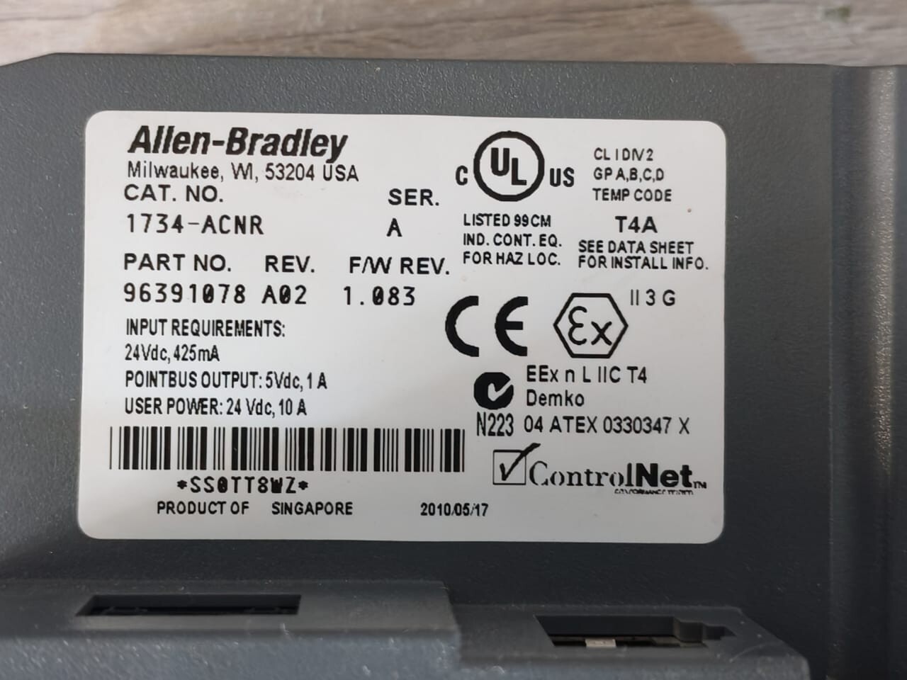 Allen-Bradley 96391078 Allen Bradley 1734-ACNR Ser. A Point I/O ControlNet Adapter 96391078 2
