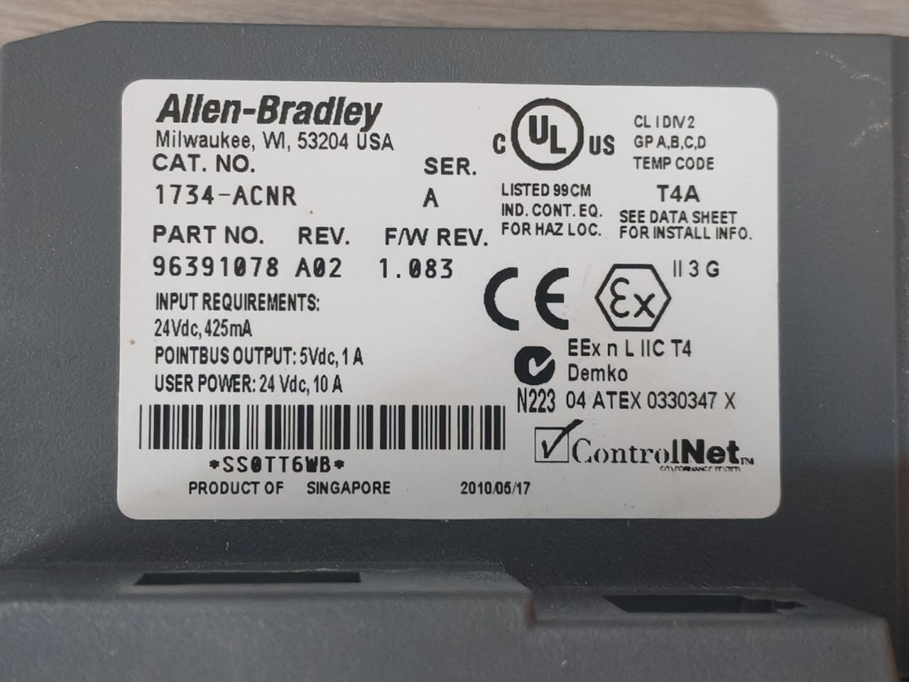 Allen-Bradley 96391078 Allen Bradley 1734-ACNR Ser. A Point I/O ControlNet Adapter 96391078 2
