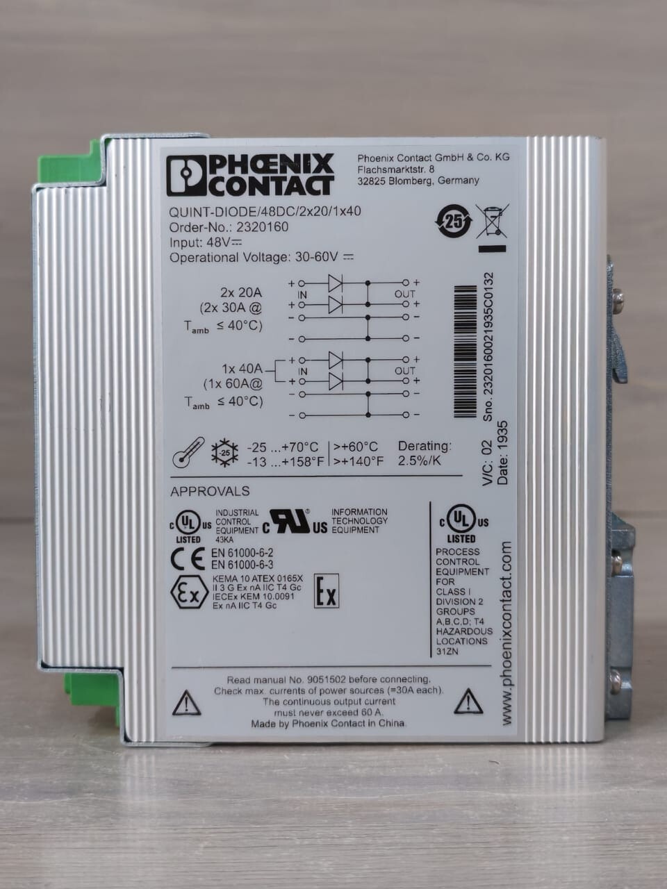 Phoenix Contact QUINT-DIODE/48DC/2x20/1x4 Phoenix Contact QUINT-DIODE/48DC/2x20/1x40 DIN Rail Diode Module 2320160 5