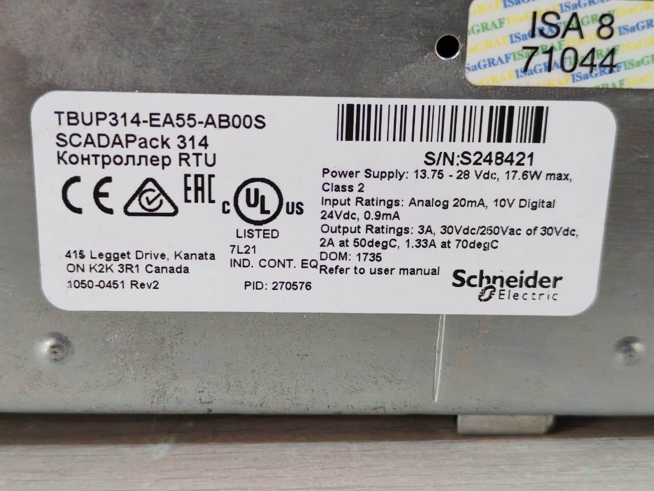 Schneider Electric TBUP314-EA55-AB00S SCHNEIDER ELECTRIC SCADAPACK 314 E TBUP314-EA55-AB00S REMOTE TELEMETRY UNIT 10