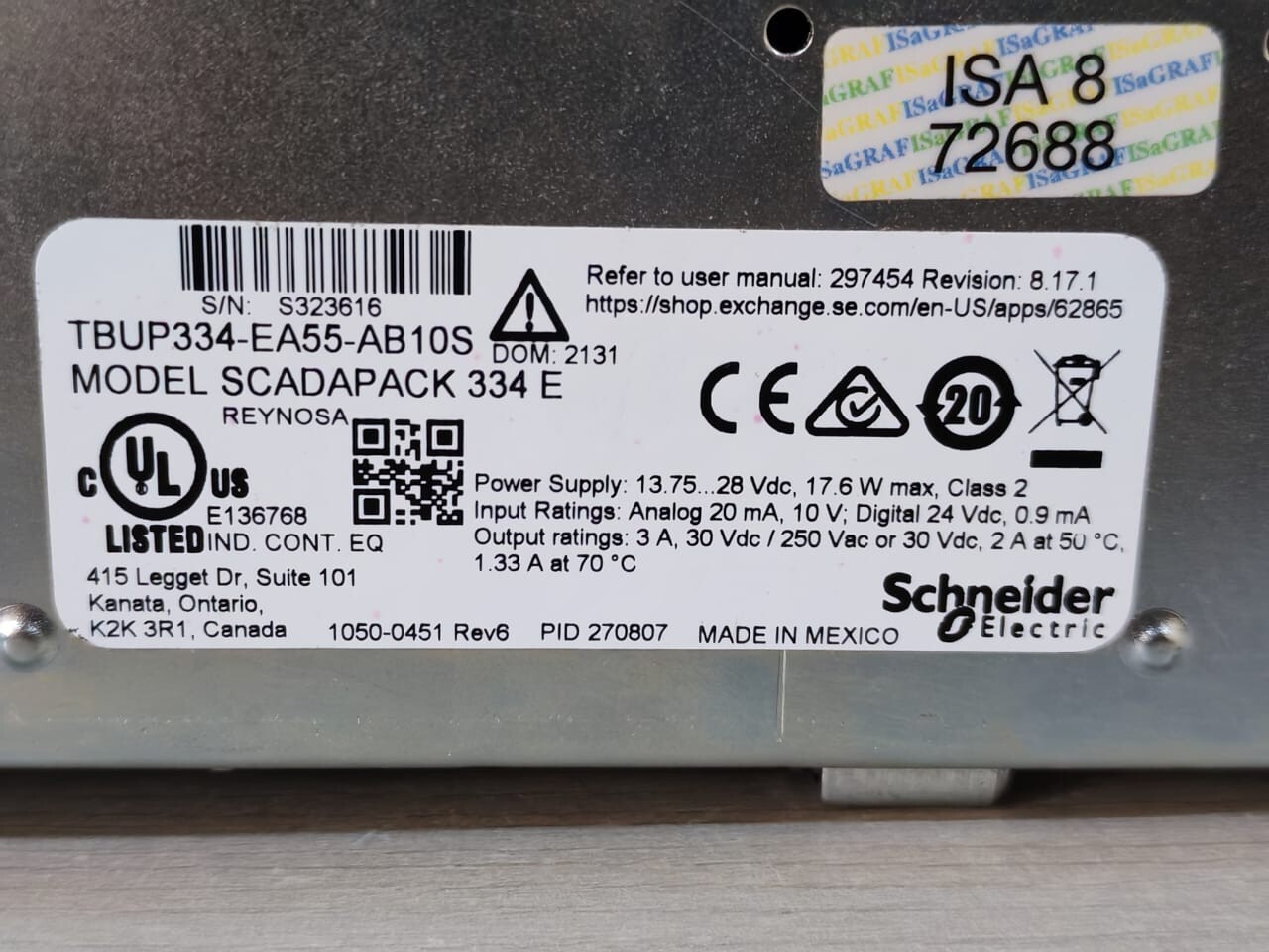 Schneider Electric TBUP334-EA55-AB10S SCHNEIDER ELECTRIC SCADAPACK 334 E TBUP334-EA55-AB10S REMOTE TELEMETRY UNIT 5