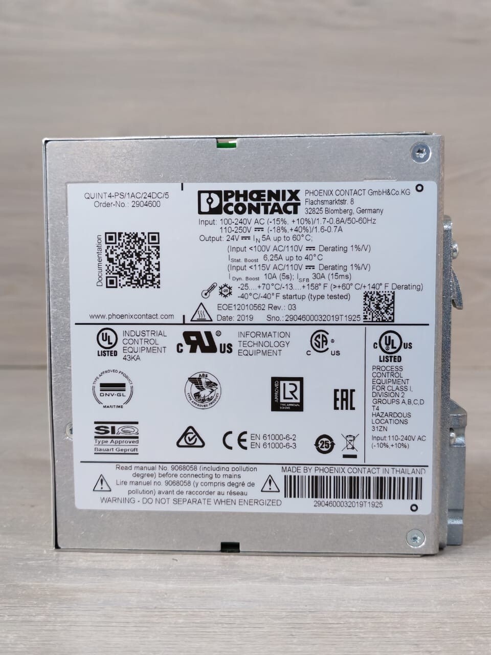 Phoenix Contact QUINT4-PS/1AC/24DC/5 Phoenix Contact QUINT4-PS/1AC/24DC/5 Power Supply 2904600 4