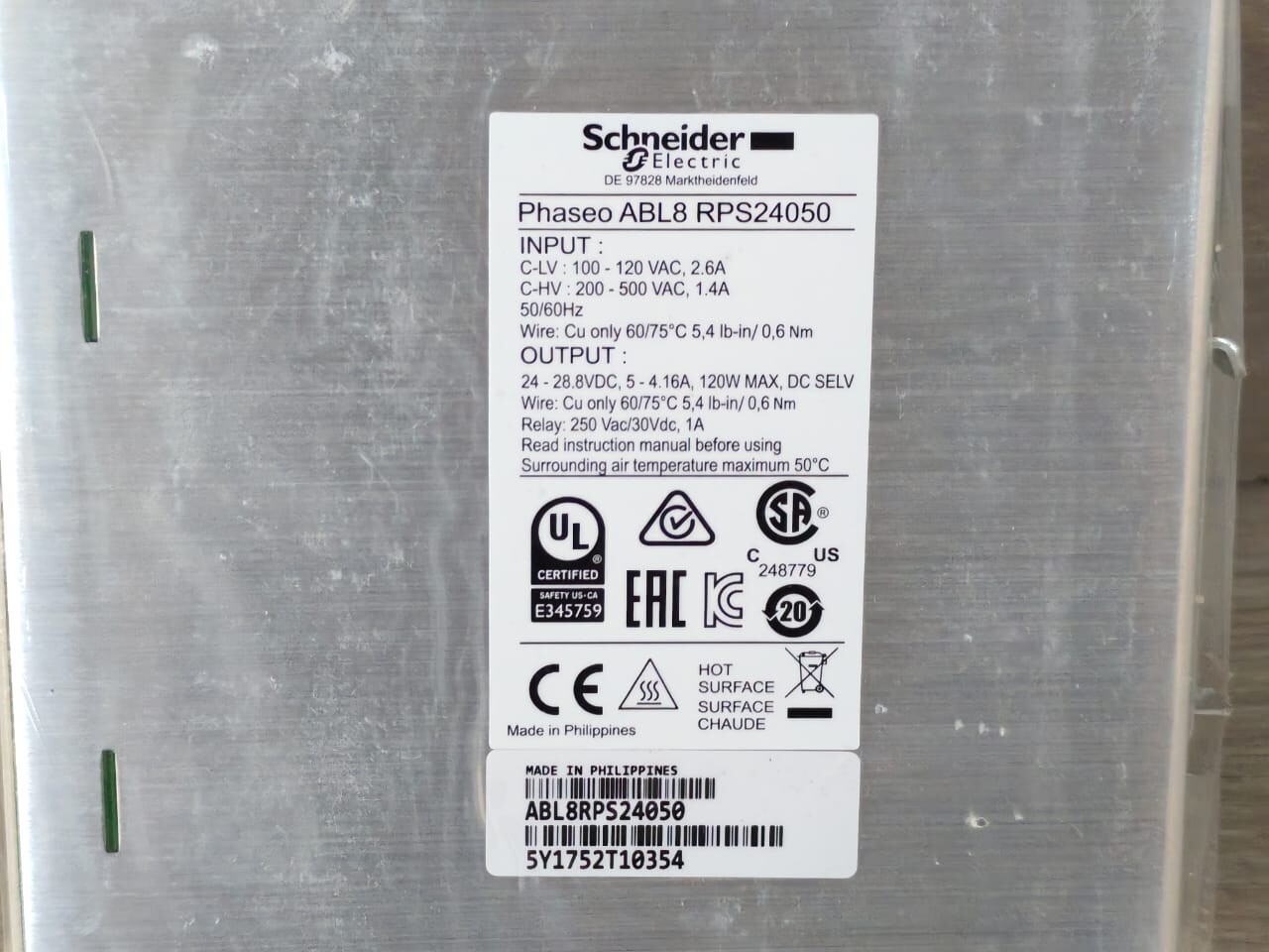 Schneider Electric ABL8 RPS24050 SCHNEIDER ELECTRIC ABL8 RPS24050 POWER SUPPLY 4