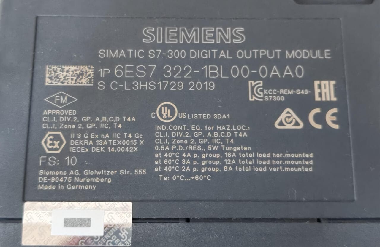 Siemens 6ES7322-1BL00-0AA0 SIEMENS SIMATIC S7-300 6ES7322-1BL00-0AA0 DIGITAL OUTPUT MODULE 8