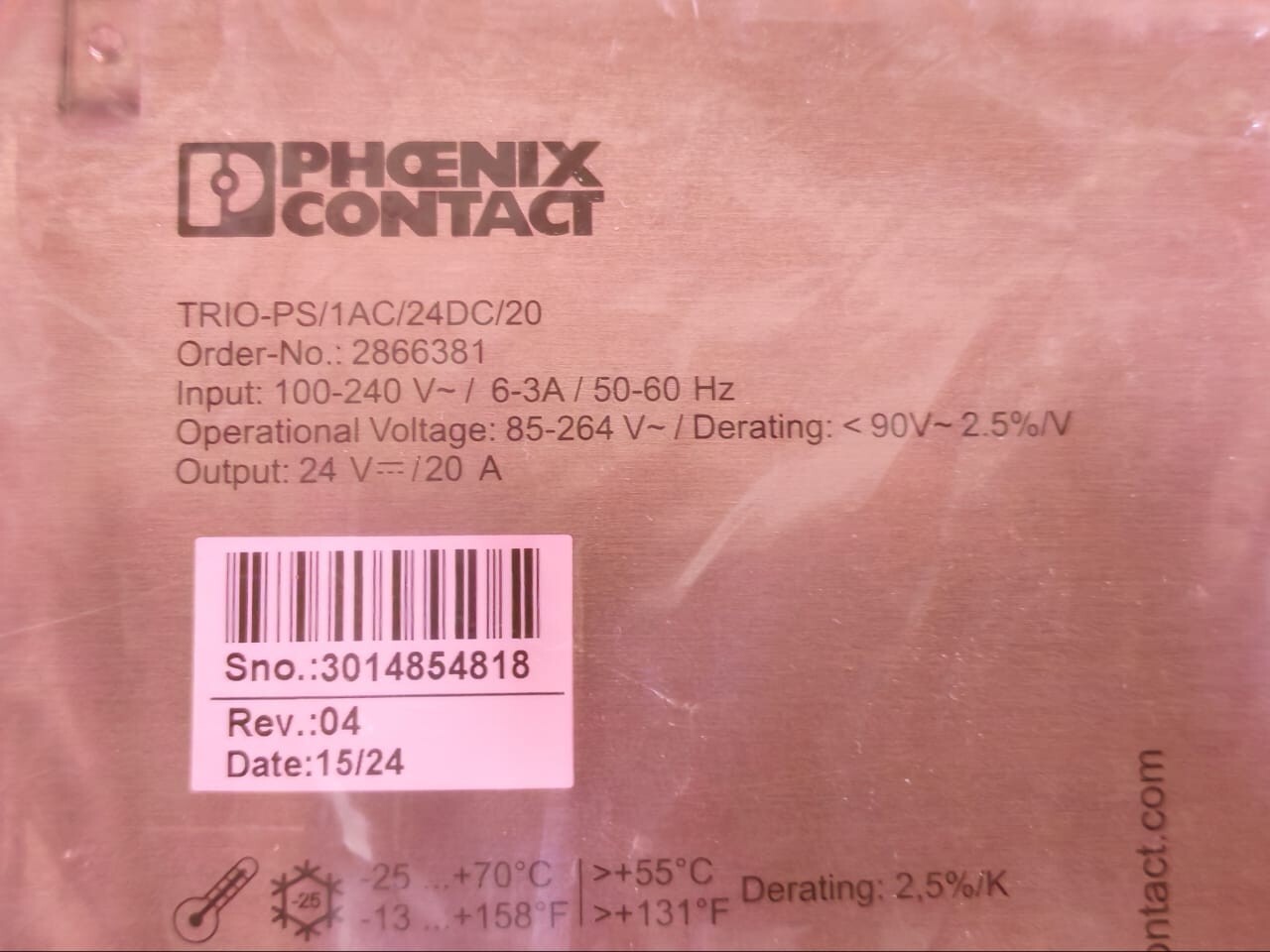 Phoenix Contact TRIO-PS/1AC/24DC/20 Phoenix Contact TRIO-PS/1AC/24DC/20 Power Supply 2866381 2