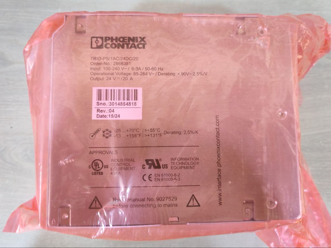 Phoenix Contact TRIO-PS/1AC/24DC/20 Phoenix Contact TRIO-PS/1AC/24DC/20 Power Supply 2866381 3