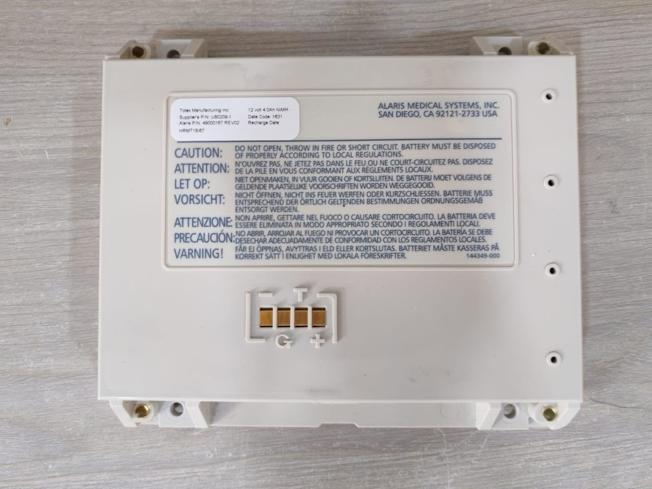 Totex U80209-1 P/N: 49000197 REV.02 12 VOLT 4.0Ah NiMh Battery