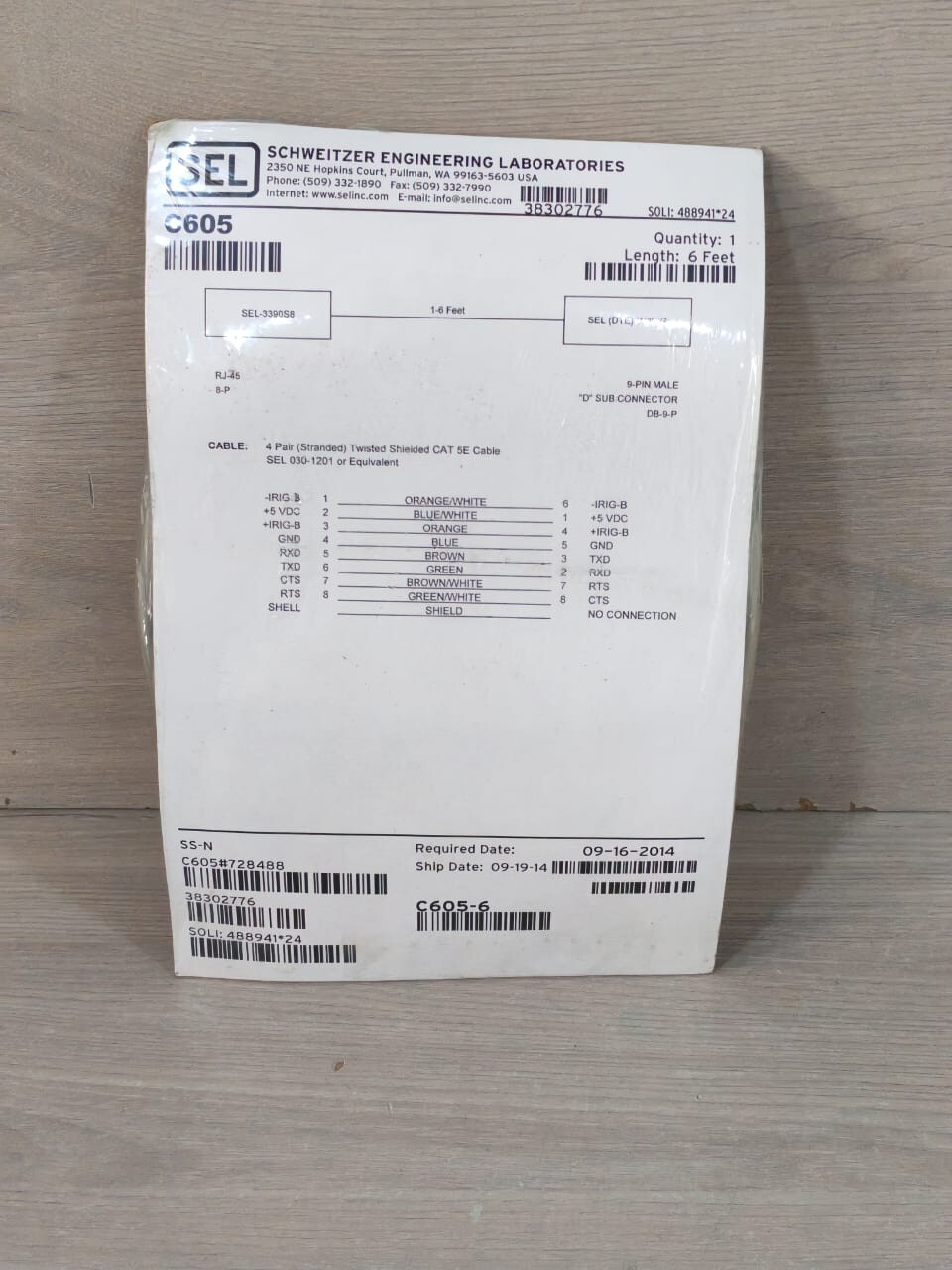 SCHWITZER ENGINEERING C605 / C605-6 SEL SCHWITZER ENGINEERING LABORATORIES C605 / C605-6 6FEET 9-PIN MALE CONNECTOR 2