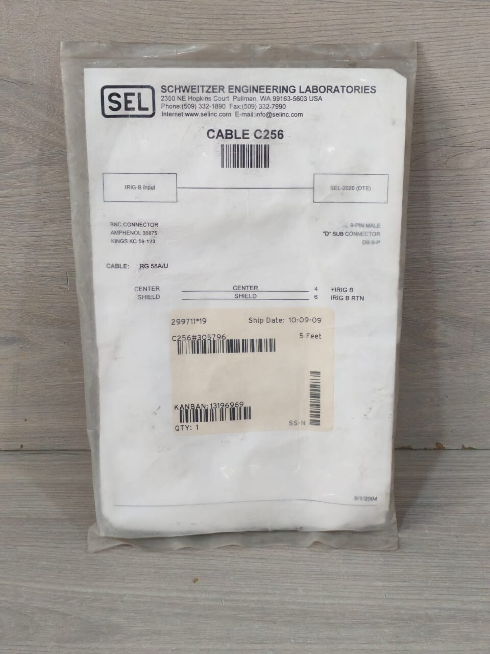 SCHWEITZER ENGINEERING LABORATORIES CABLE C256 BNC 9-PIN MALE CONNECTOR 5FEET