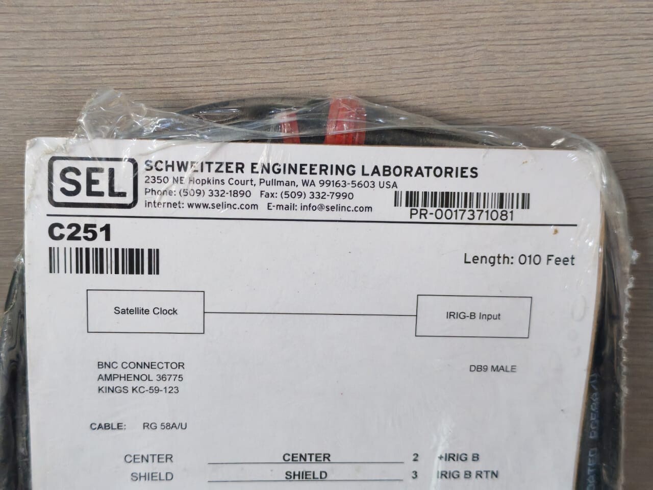 SCHWEITZER ENGINEERING LABORATORIES C251 SEL SCHWEITZER ENGINEERING LABORATORIES C251 BNC CONNECTOR 010 FEET 3