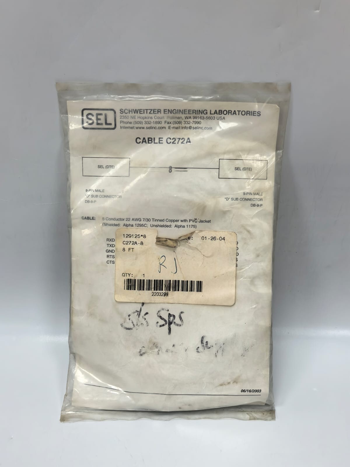 SCHWEITZER ENGINEERING LABORATORIES C256, C272A SEL SCHWEITZER ENGINEERING LABORATORIES C272A 9-PIN MALE CONNECTOR 8 FEET 7