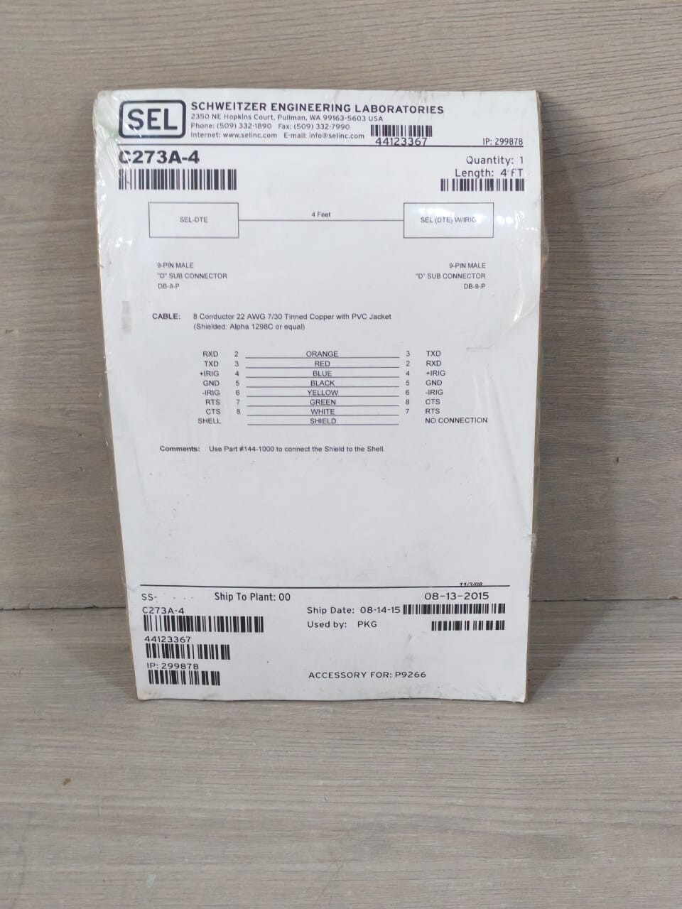 SCHWEITZER ENGINEERING LABORATORIES C273A-4 SEL SCHWEITZER ENGINEERING LABORATORIES C273A-4 9IN MALE CONNECTOR 4 FEET 2