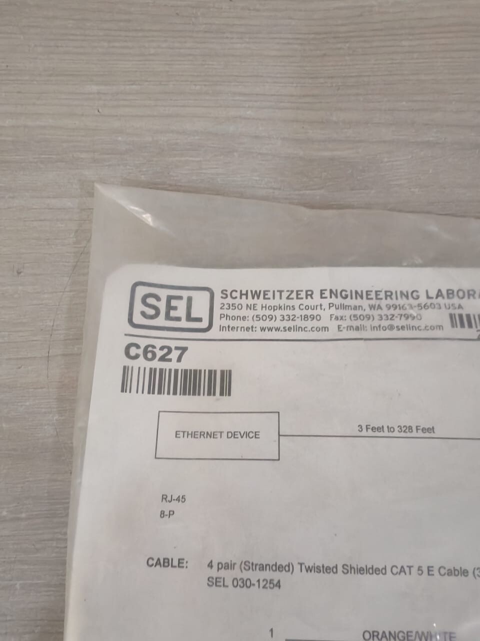 SCHWEITZER ENGINEERING LABORATORIES C627 SEL SCHWEITZER ENGINEERING LABORATORIES C627 ETHERNET DEVICE 8 FEET 3