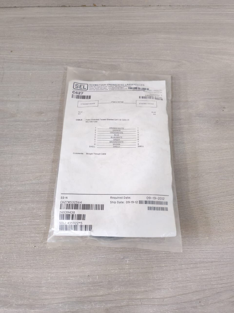 SCHWEITZER ENGINEERING LABORATORIES C627 SEL SCHWEITZER ENGINEERING LABORATORIES C627 ETHERNET DEVICE 8 FEET 7