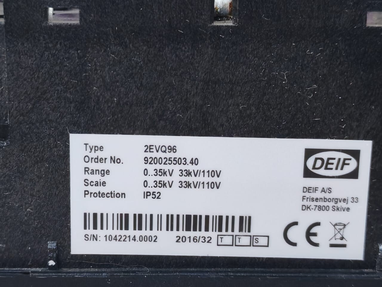 DEIF 2EVQ96 DEIF 2EVQ96 DOUBLE METER 33KV/110 V 3
