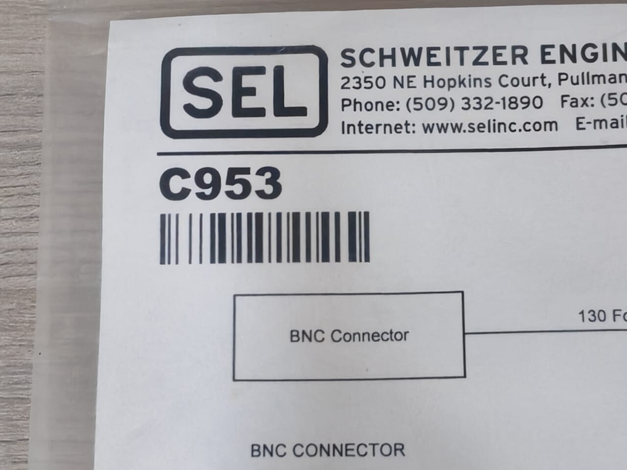 SEL RG 58A/U SEL C953 BNC CONNECTOR RG 58A/U 0.5000 FEET 3