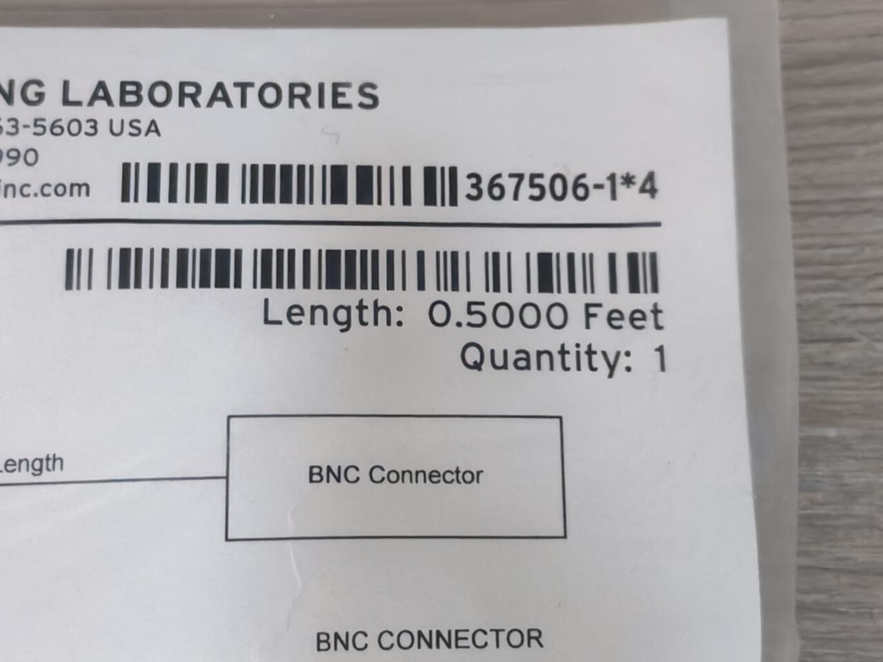 SEL RG 58A/U SEL C953 BNC CONNECTOR RG 58A/U 0.5000 FEET 4