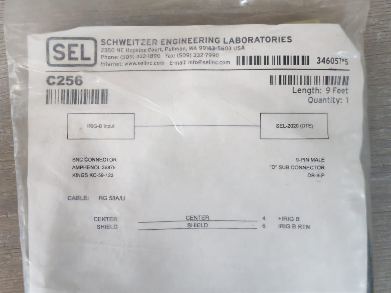 SCHWEITZER ENGINEERING LABORATORIES C256 SEL C256 SCHWEITZER ENGINEERING LABORATORIES 9 Feet 4
