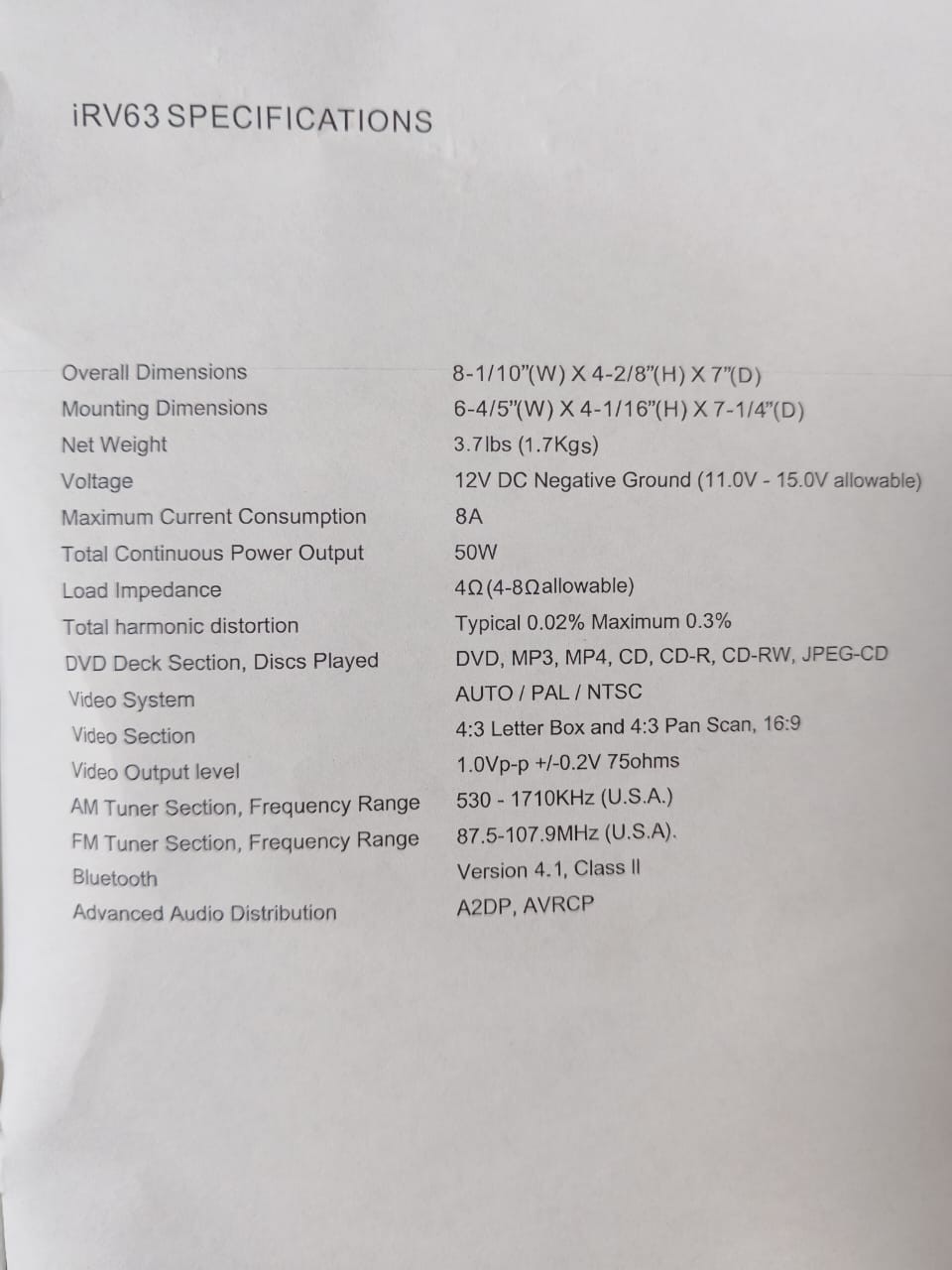 Unbranded iRV63 iRV63 Technologies AM/FM/CD/DVD/MP3/MP4 Radio Stereo 3