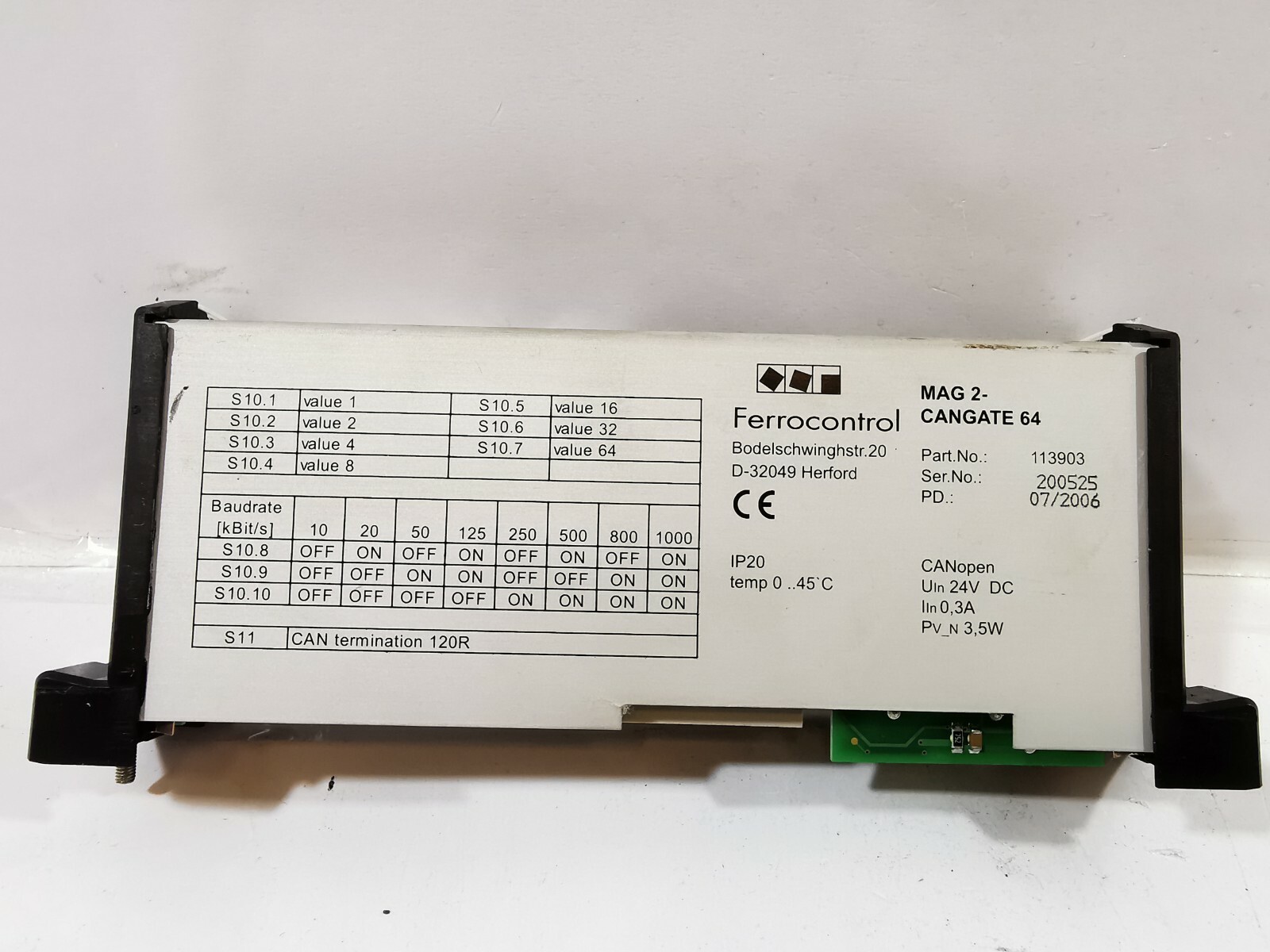 Ferrocontrol 113930 Ferrocontrol MAG 2-CANGATE 64 HENFORD D-32049 PART NO: 113930 6