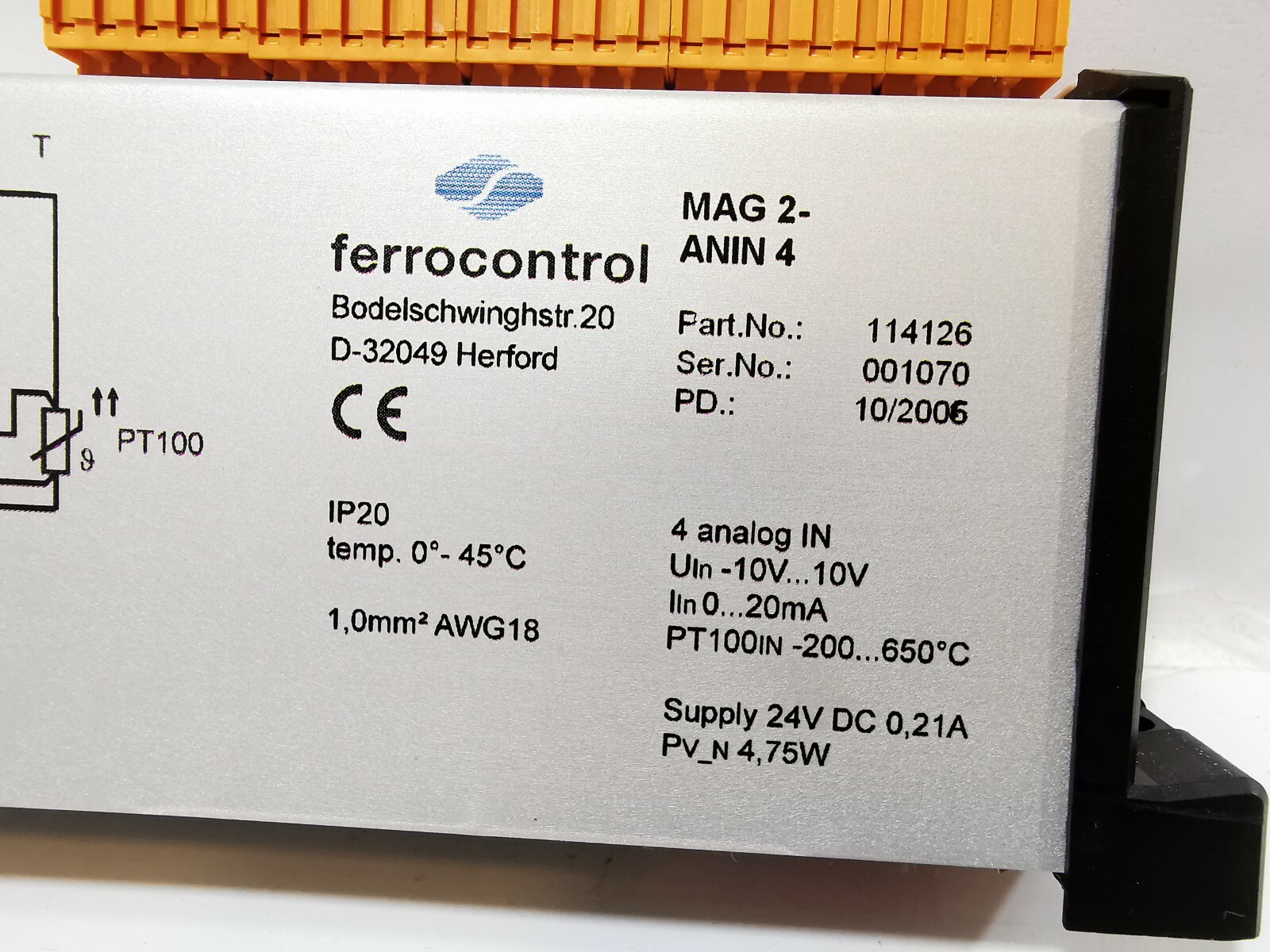 Ferrocontrol 113930 Ferrocontrol MAG 2 ANIN 4 HENFORD D-32049 PART NO: 114126 3