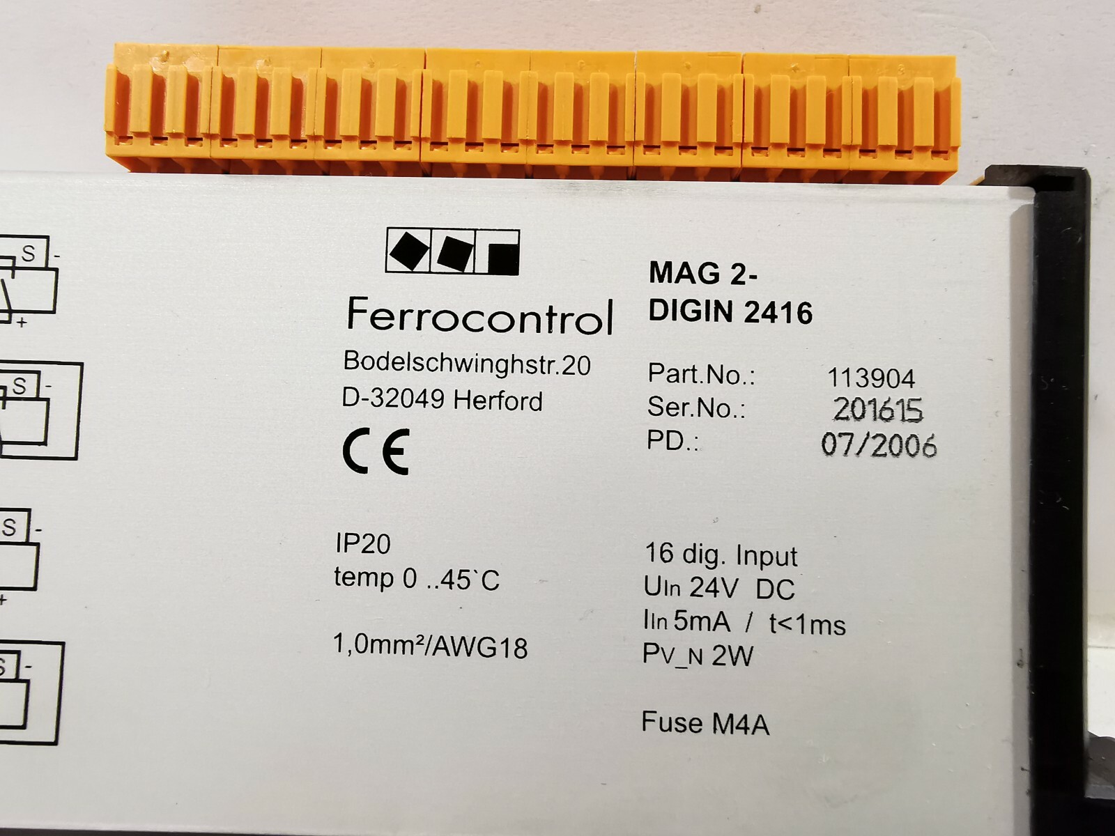 Ferrocontrol 113904 Ferrocontrol MAG 2 DIGIN 2416 HENFORD D-32049 PART NO: 113904 4