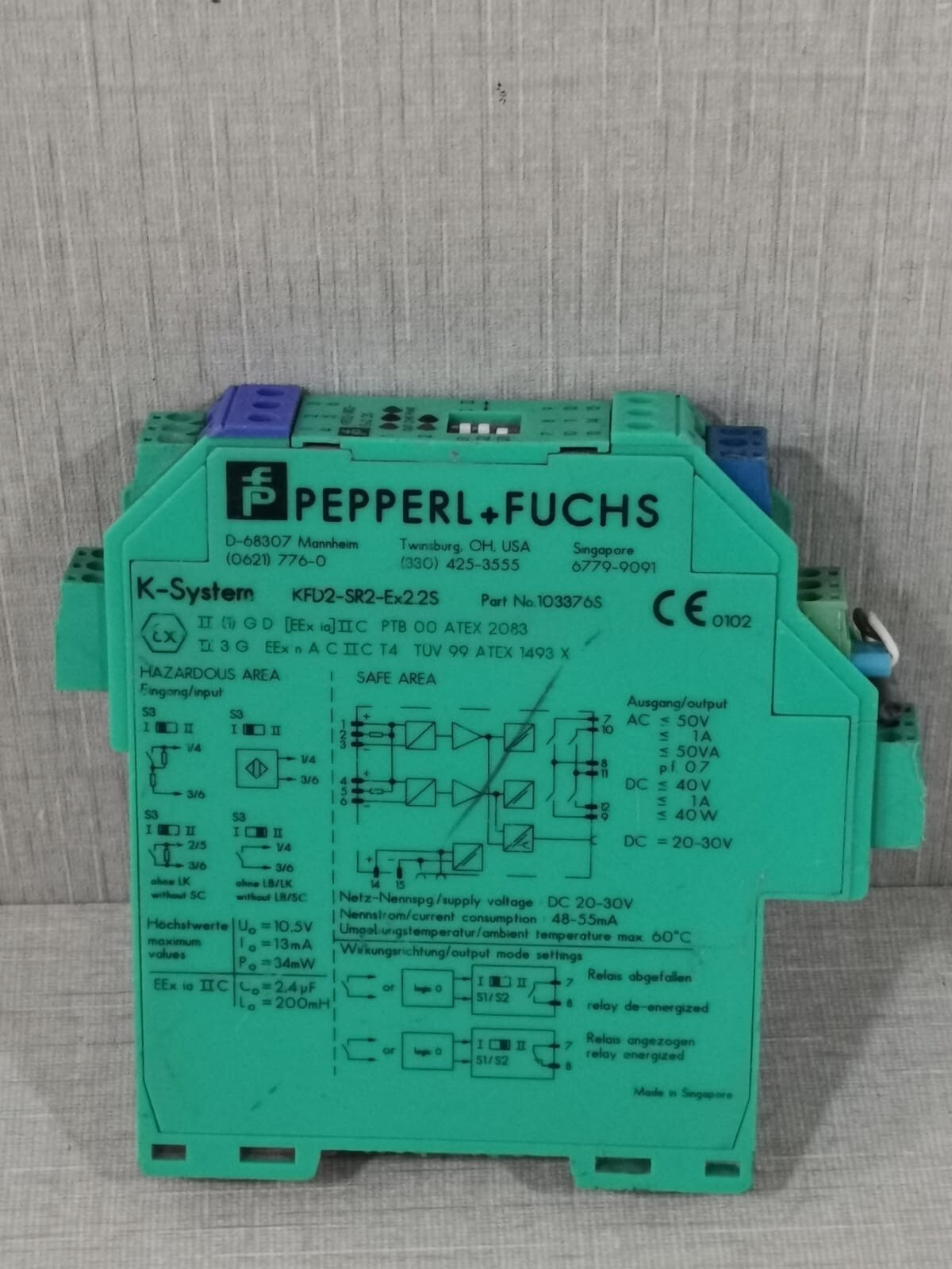 PEPPERL+ FUCHS 103376S PEPPERL+ FUCHS KFD2-SR2-EX2.2S K-SYSTEM SWITCH AMPLIFIER P/N.103376S 2