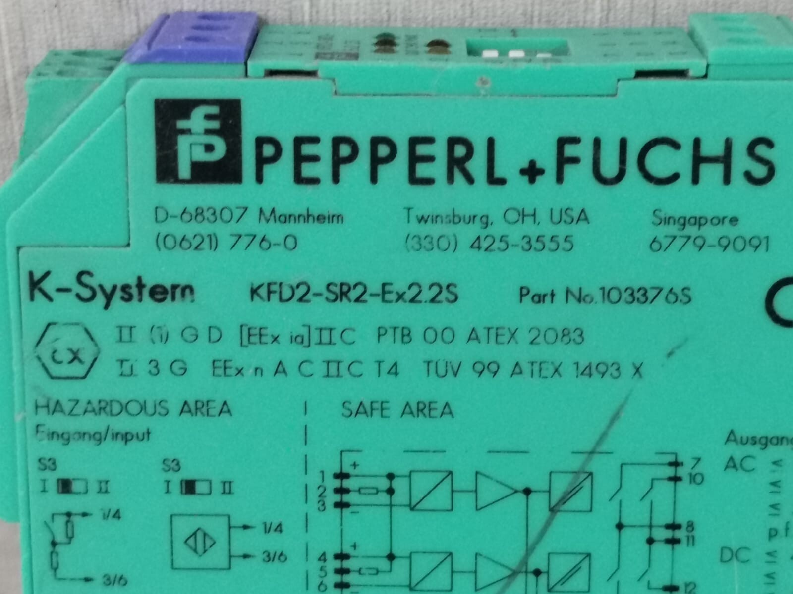 PEPPERL+ FUCHS 103376S PEPPERL+ FUCHS KFD2-SR2-EX2.2S K-SYSTEM SWITCH AMPLIFIER P/N.103376S 3