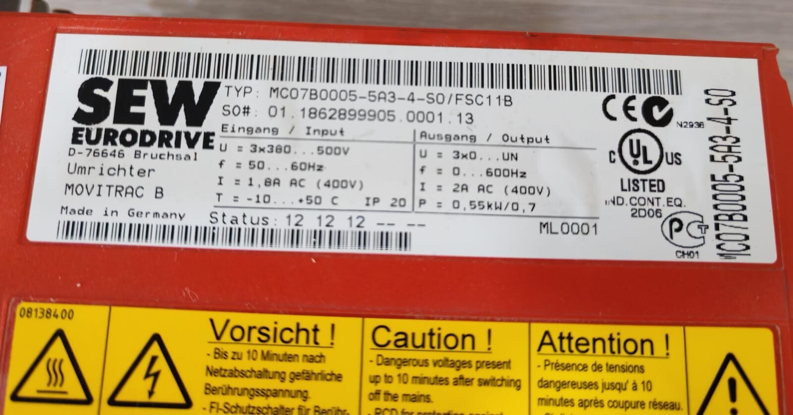 Sew Eurodrive MC07B0005-5A3-4-S0/FSC11B SEW EURODRIVE MC07B0005-5A3-4-S0/FSC11B UMRICHTER MOVITRAC B 10