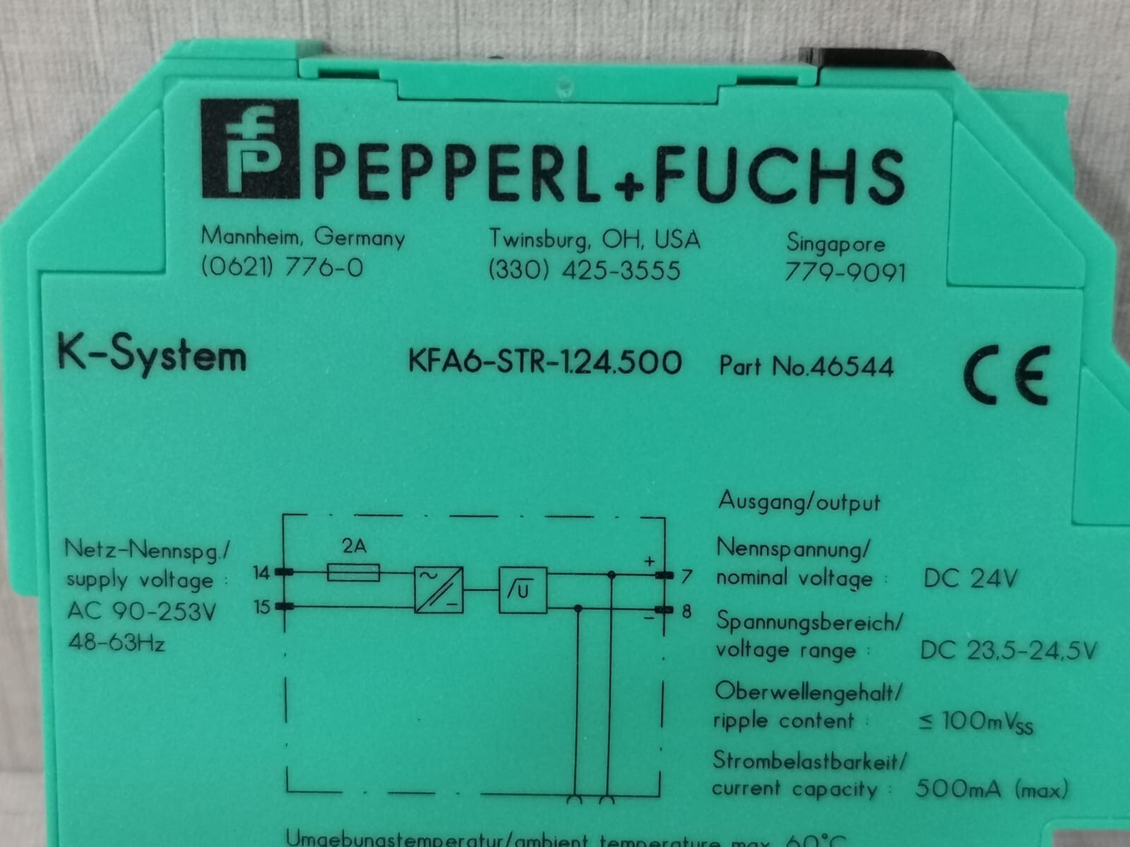 Pepperl+Fuchs KFA6-STR-1.24-500 PEPPERL+FUCHS KFA6-STR-1.24-500 P/N:46544 K-System Power Supply 3