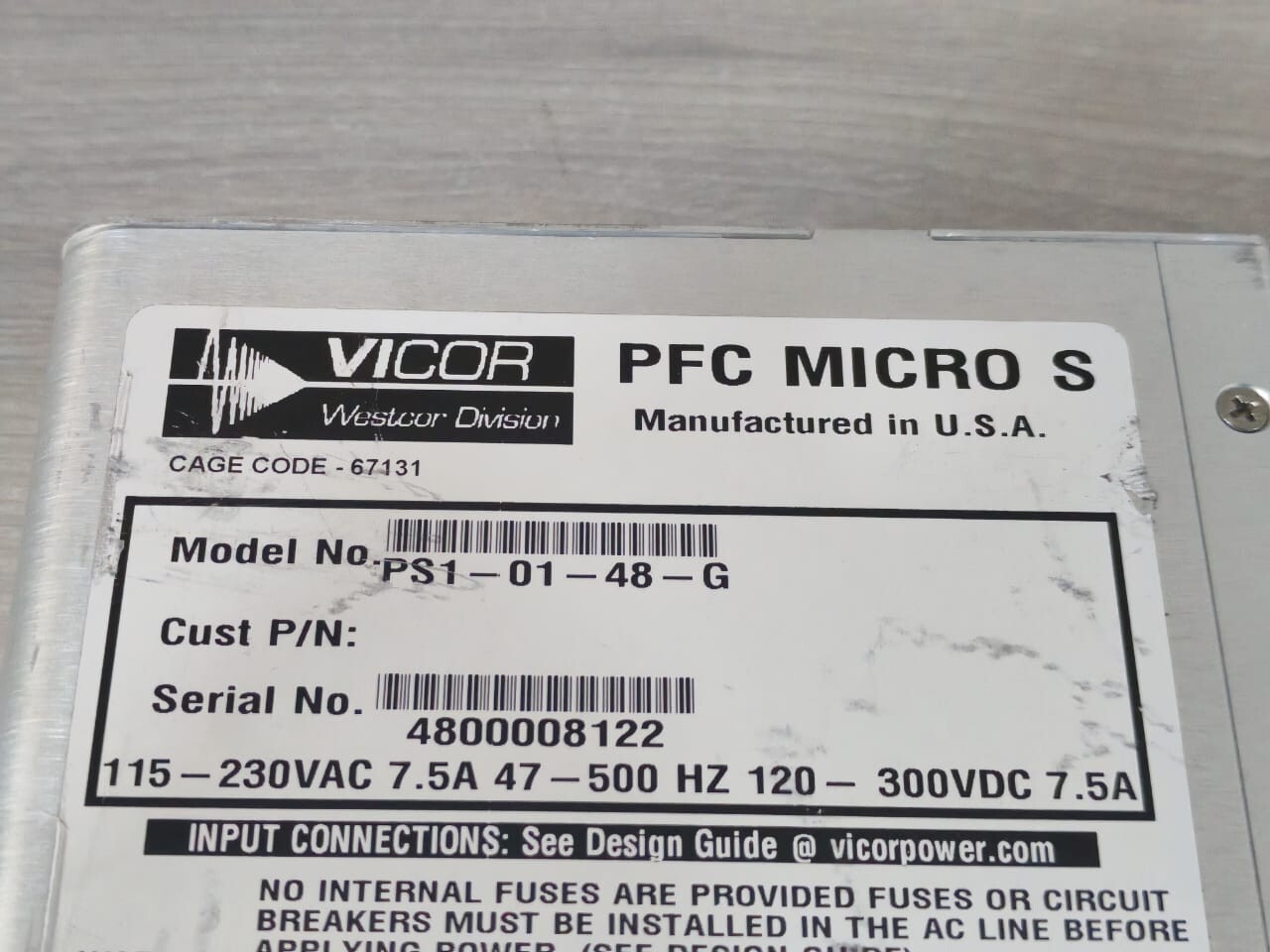 VICOR PS1-01-48-G VICOR PFC MICRO S PS1-01-48-G 10-130112-12 REV A AC/DC CONVERTER 3