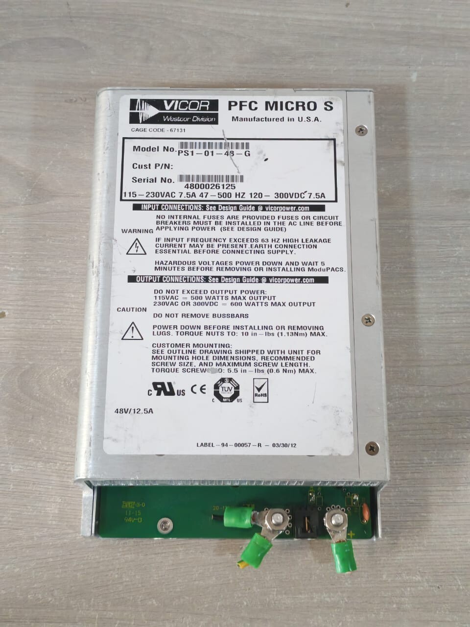 VICOR PFC MICRO S PS1-01-48-G 10-130112-12 REV D AC/DC CONVERTER