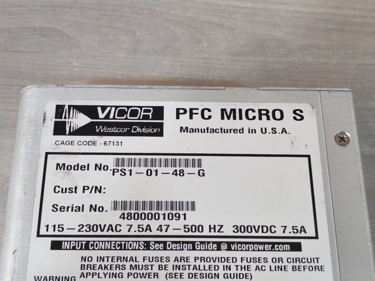 VICOR PS1-01-48-G VICOR PFC MICRO S PS1-01-48-G 10-130112-12 REV B AC/DC CONVERTER 3
